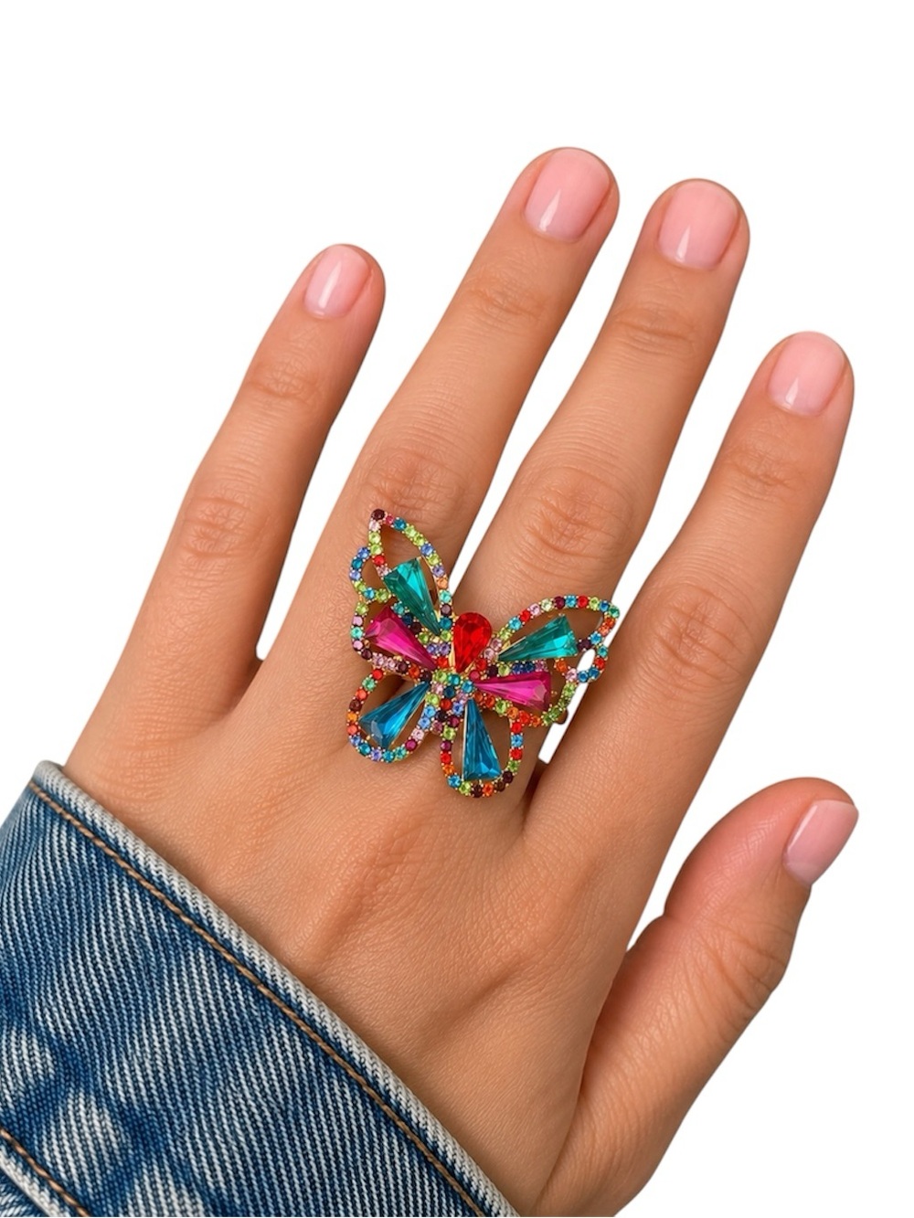 Multicolor Crystal Butterfly Statement Ring - Designer Style